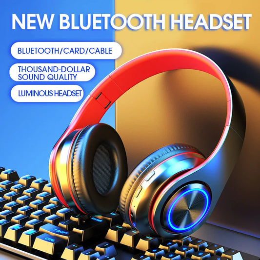 NNEOBA Wireless Bluetooth Headphone with Colorful Lights(Red)-1