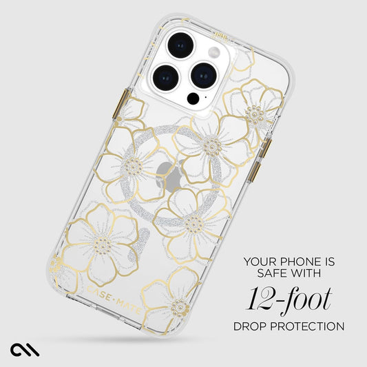 NNEDSZ Case-Mate Floral Gems MagSafe Case For iPhone 15 Pro Max - Gold-1