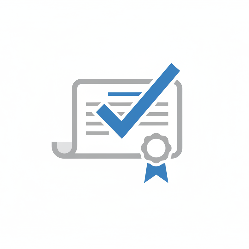 a Checkmark/certificate icon with a clean white background